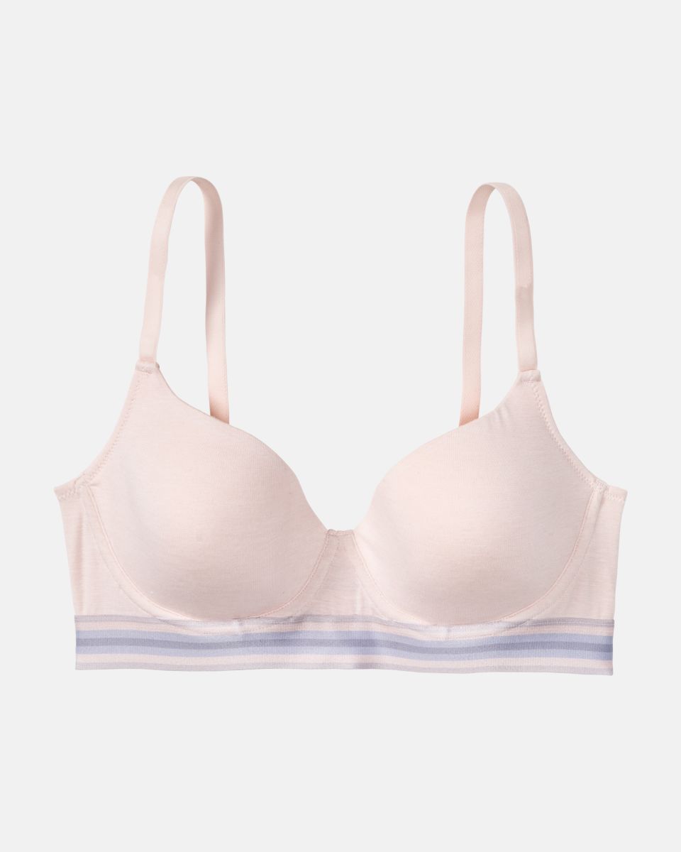 Schalen BH mit Bügel in lychee mélé aus der Serie Ruby, flach auf einer Oberfläche liegend.