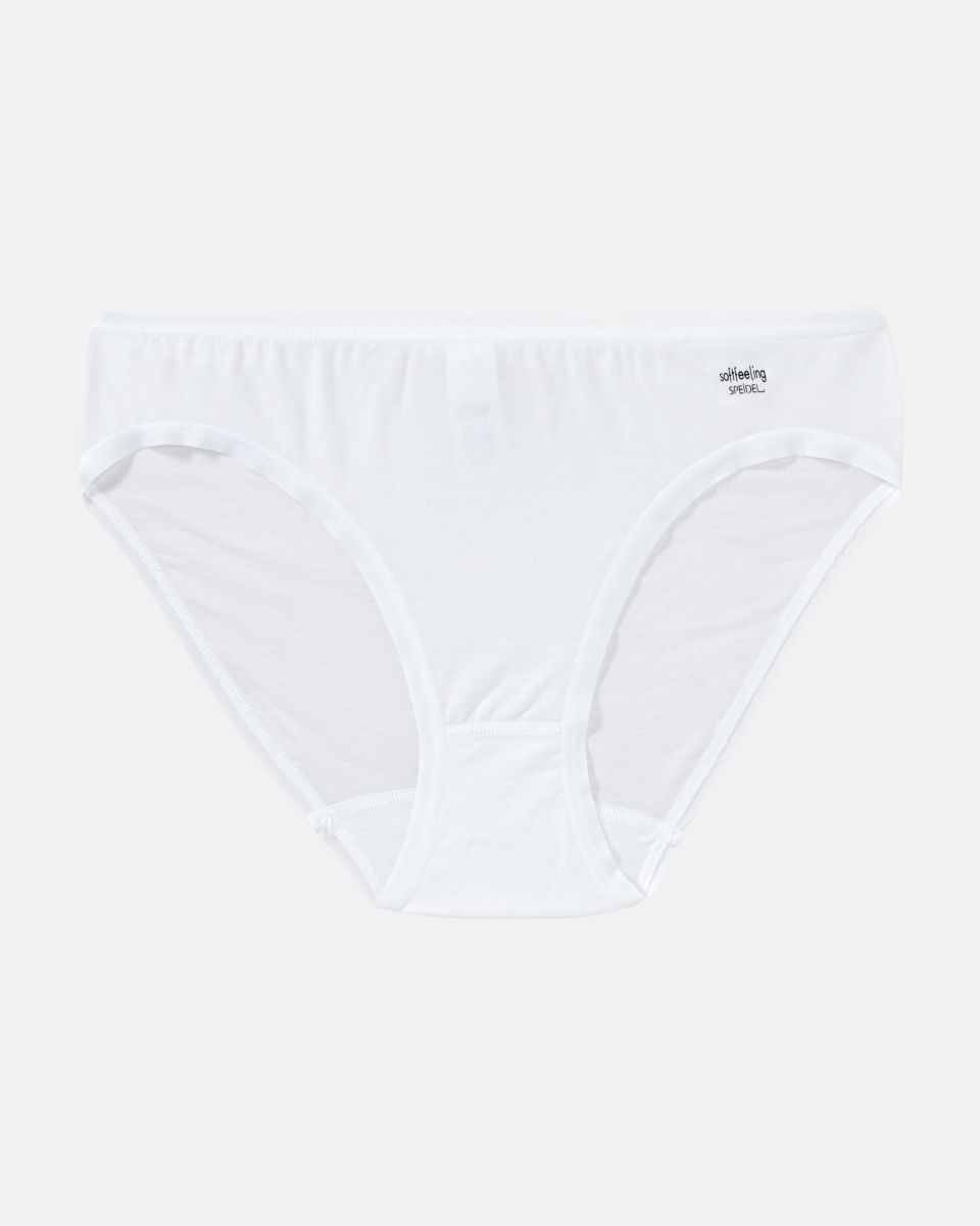 Minislip in weiß aus der Serie Softfeeling, flach auf einer Oberfläche liegend.