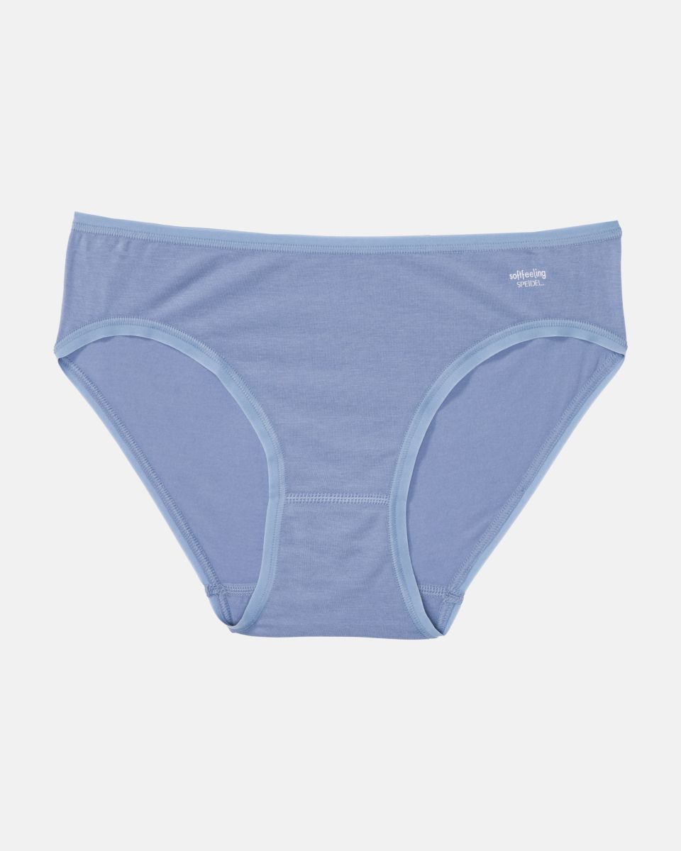Minislip in blue aus der Serie Softfeeling, flach auf einer Oberfläche liegend.