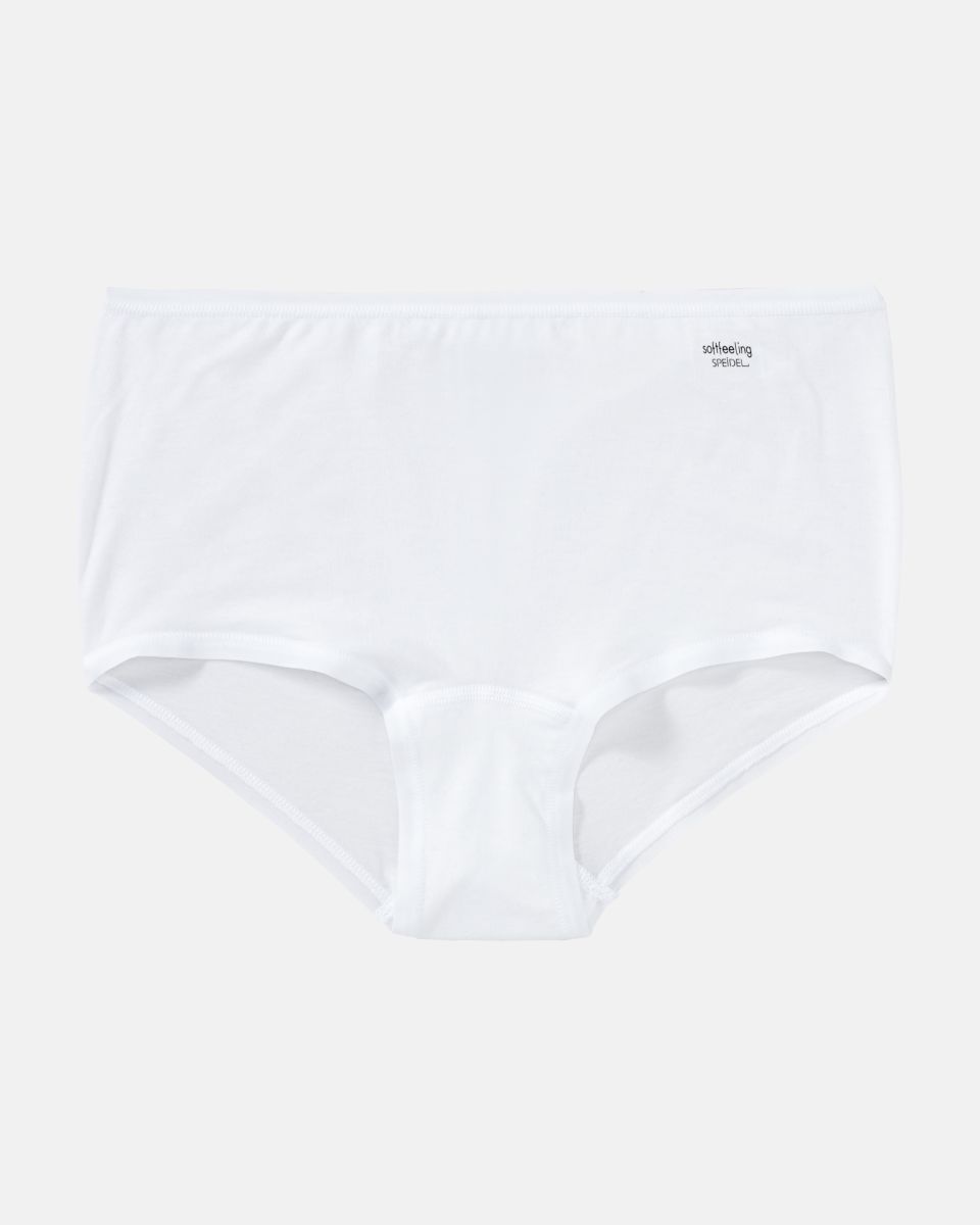 Pant in weiß aus der Serie Softfeeling, flach auf einer Oberfläche liegend.