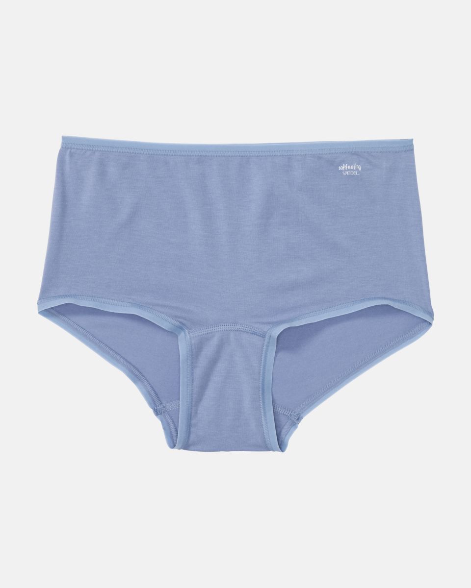 Pant in blue aus der Serie Softfeeling, flach auf einer Oberfläche liegend.