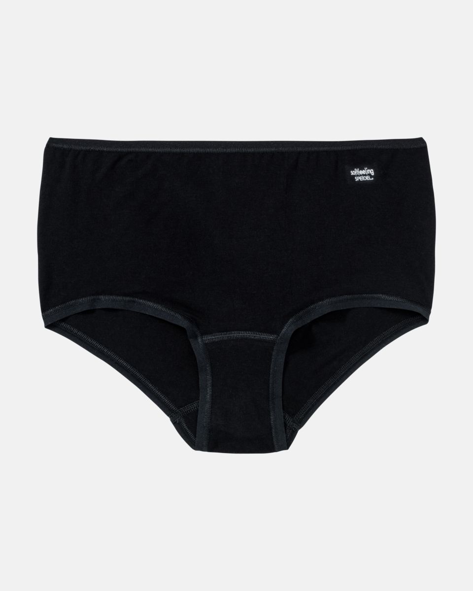 Pant in schwarz aus der Serie Softfeeling, flach auf einer Oberfläche liegend.