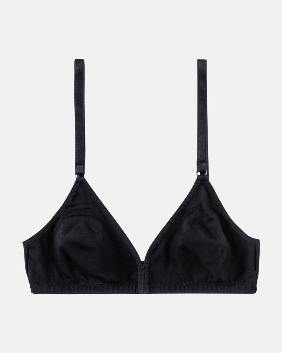 Soft BH gemoldet in schwarz aus der Serie Softfeeling, flach auf einer Oberfläche liegend.