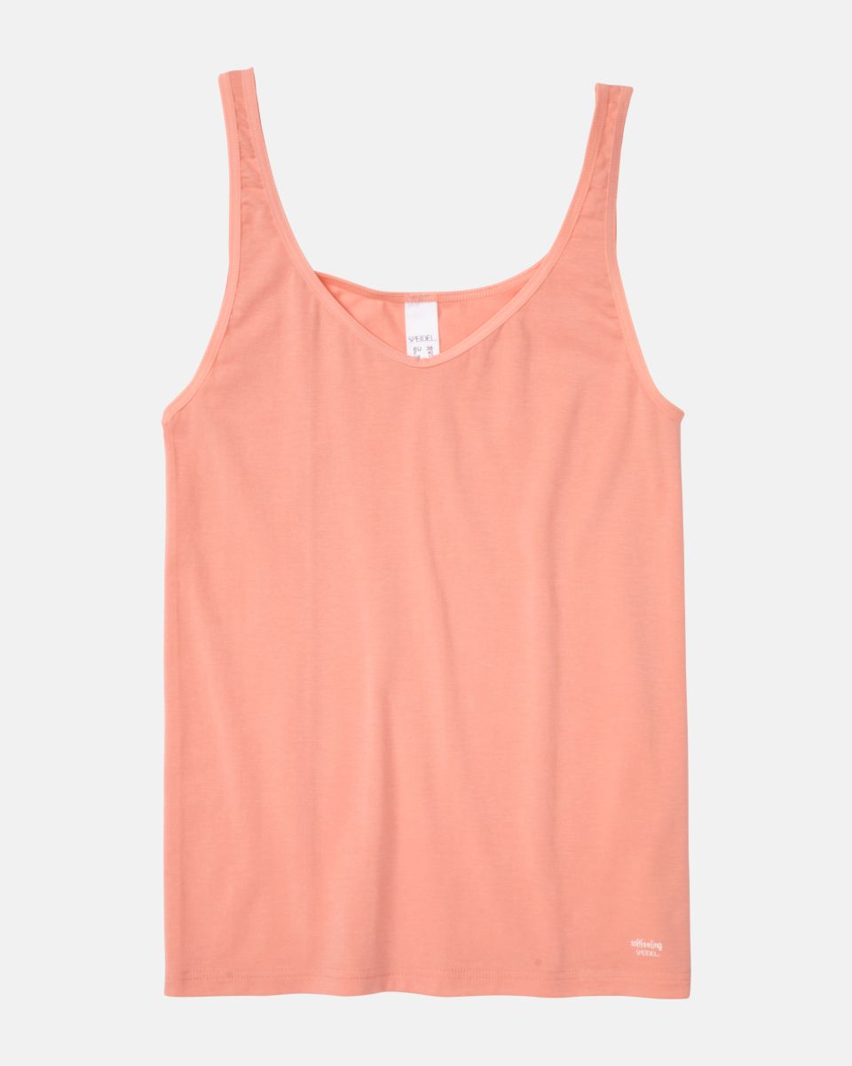 Trägerhemd in melone aus der Serie Softfeeling, flach auf einer Oberfläche liegend.