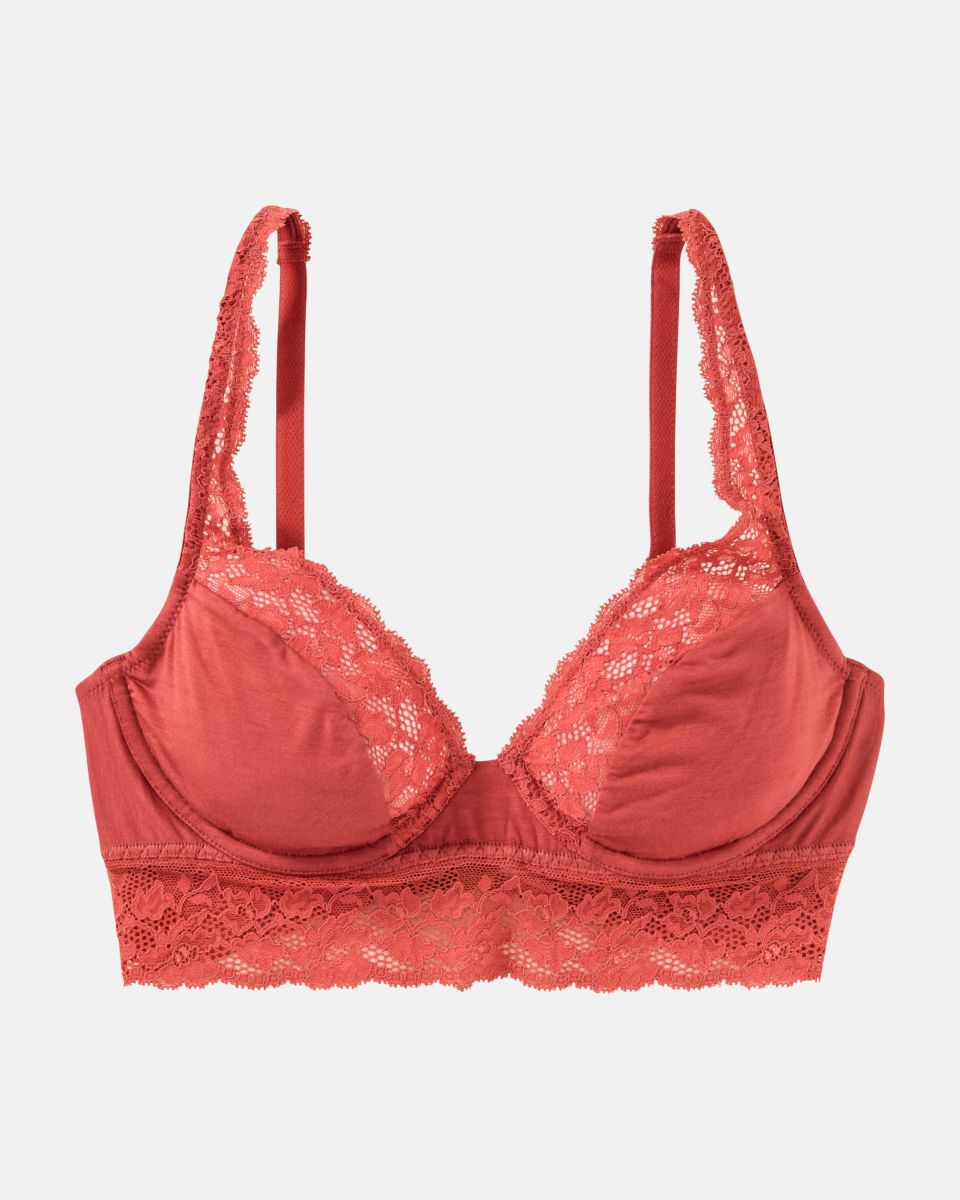 Bügel BH Longline in pepper aus der Serie Penny, flach auf einer Oberfläche liegend.