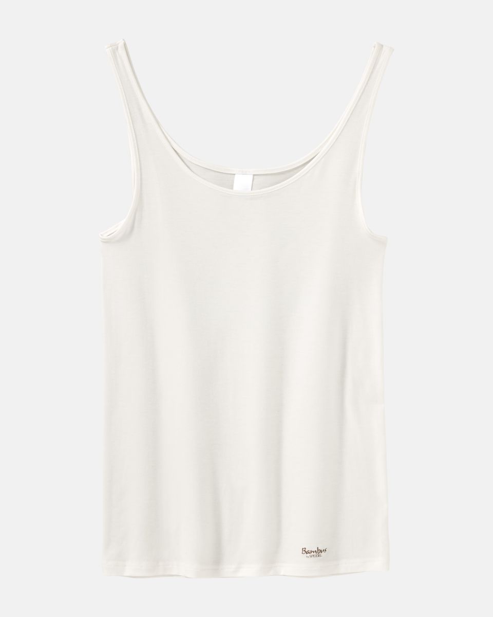 Achselhemd in elfenbein aus der Serie Bambus, flach auf einer Oberfläche liegend.