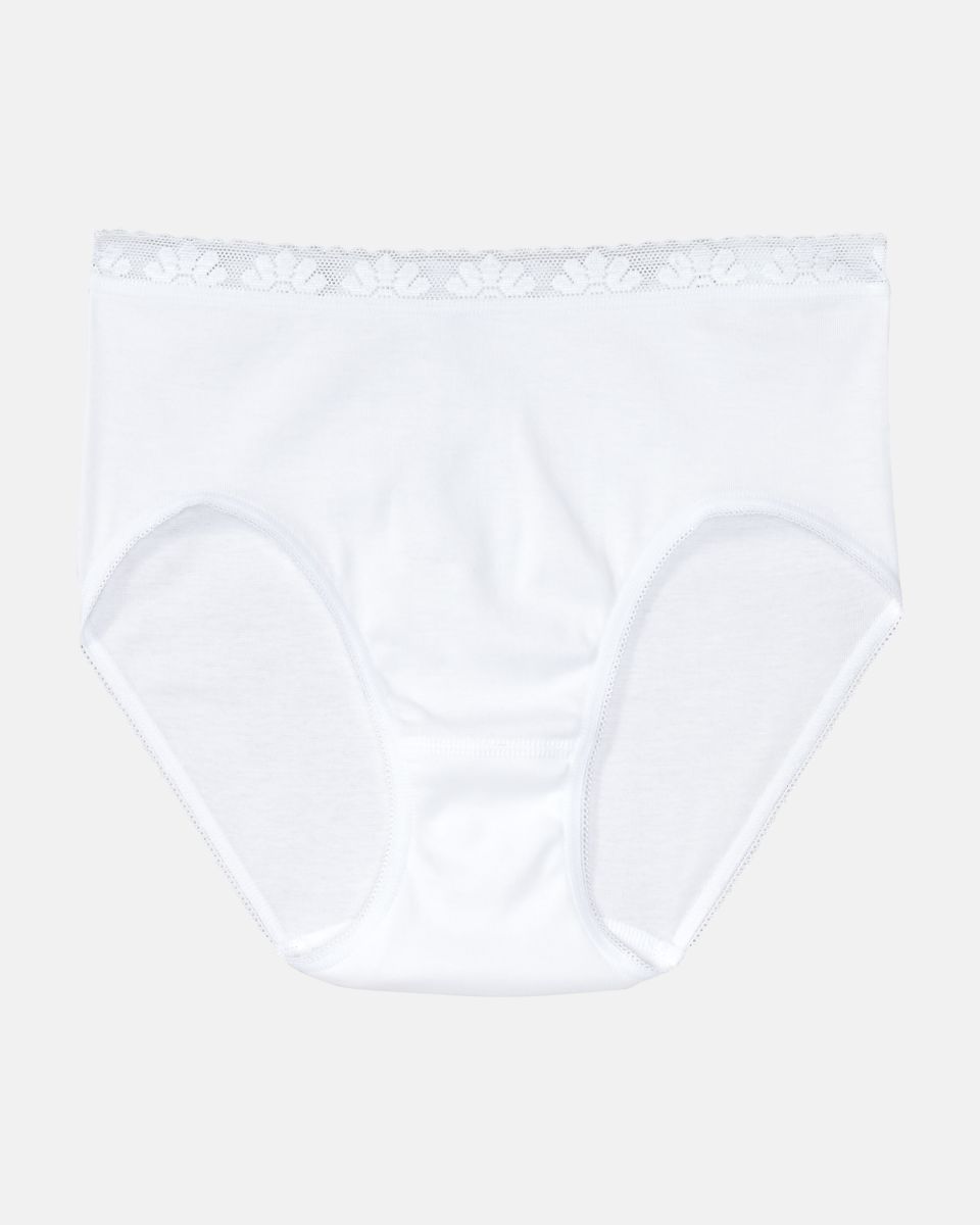 Midislip in weiß aus der Serie Britta, flach auf einer Oberfläche liegend.