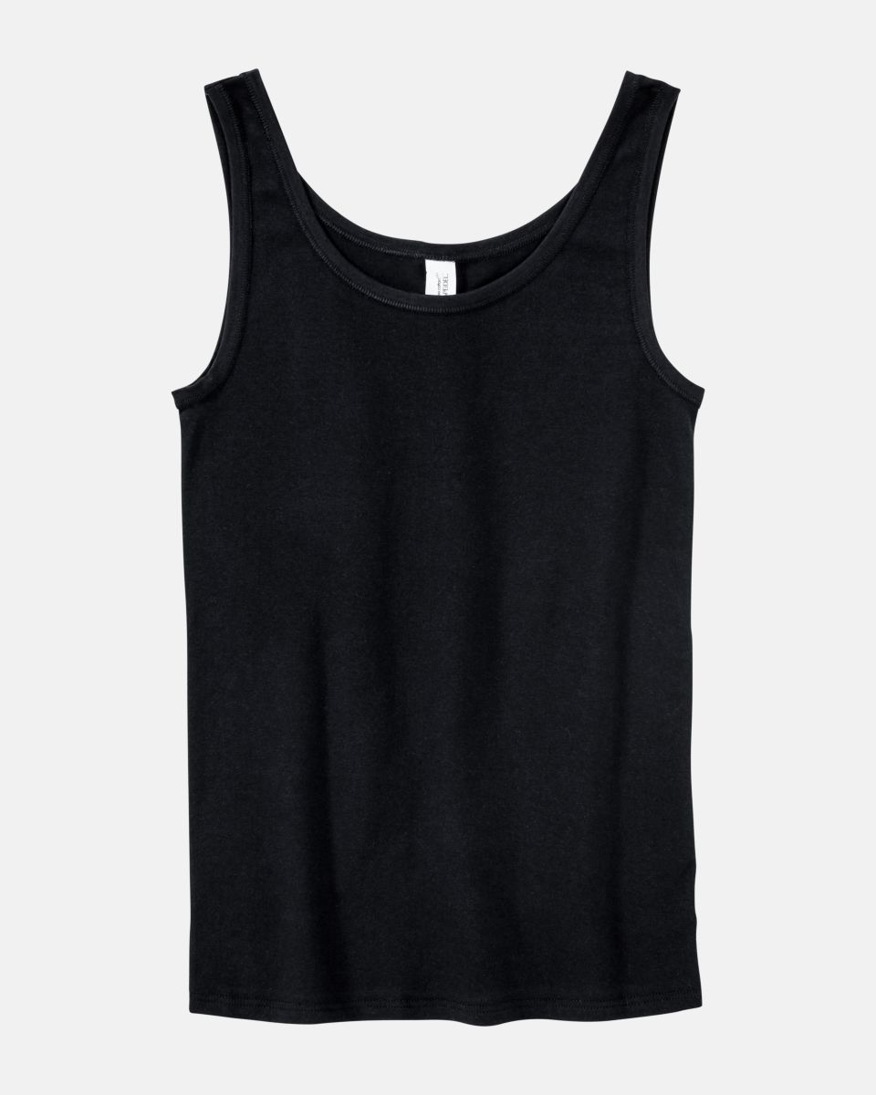 Achselhemd in schwarz aus der Serie Bio Cotton plus, flach auf einer Oberfläche liegend.